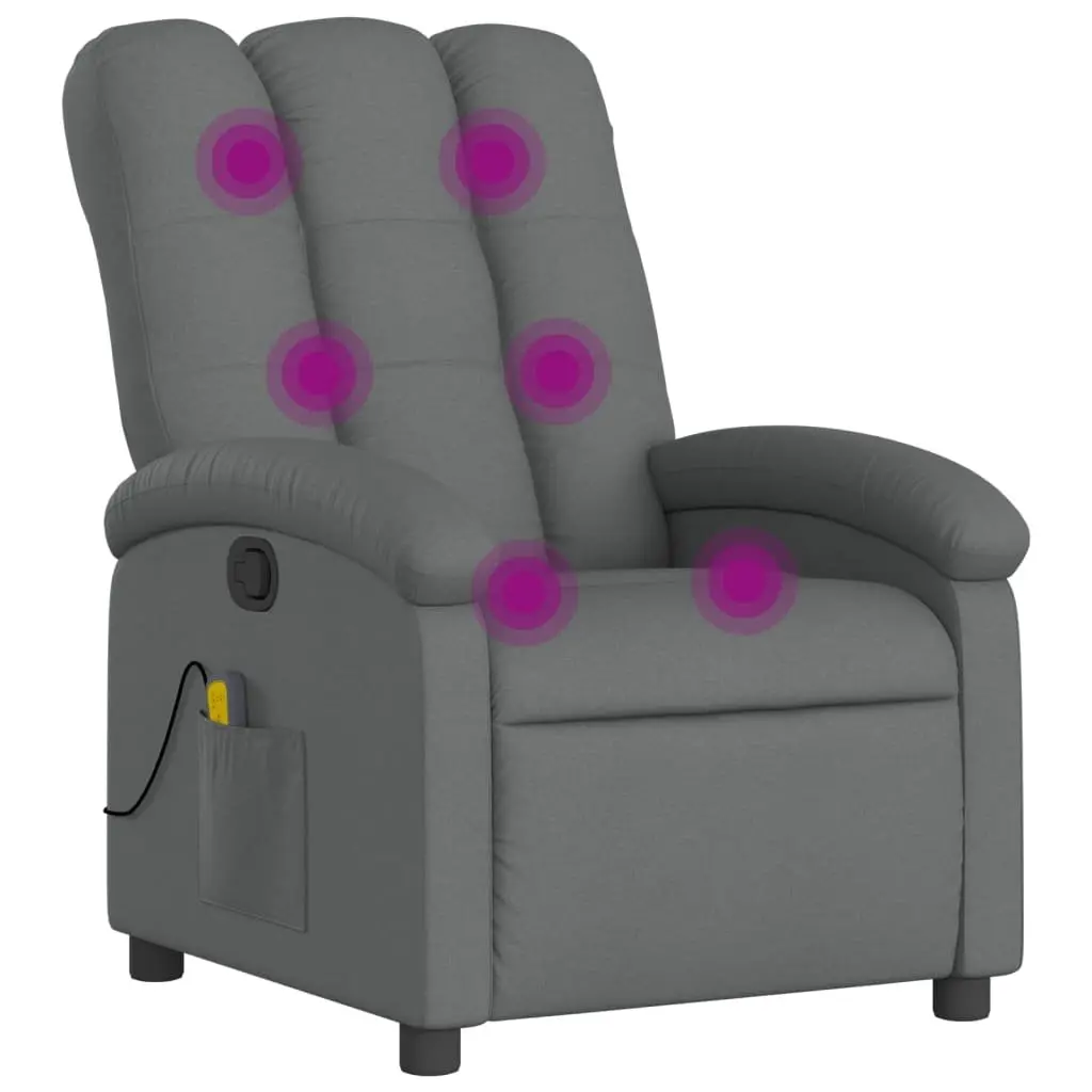 Massage Recliner Chair Grey Fabric Manual Reclining Armchair with 6 Vibration