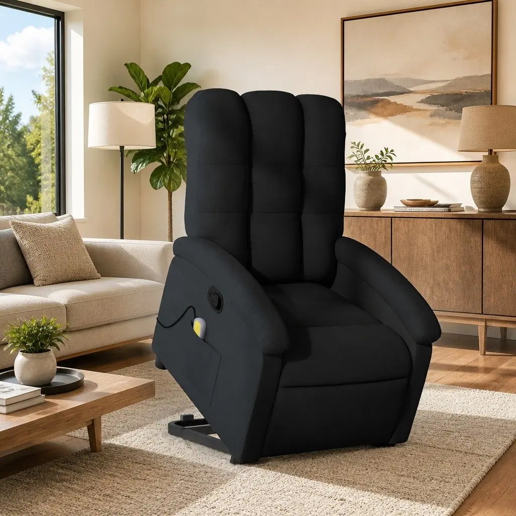 Electric Recliner Chair with Massage Function Power Lift Fabric Black Comfort Armchair