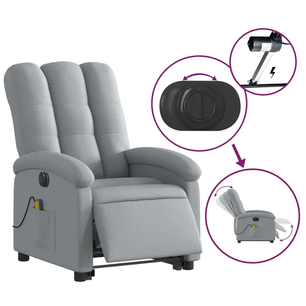Electric Massage Recliner Chair Power Lift Function Grey Fabric