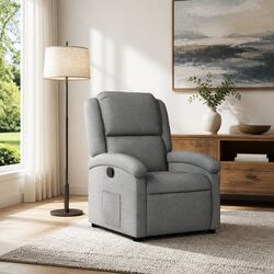 Grey Fabric Manual Reclining Armchair with Footrest