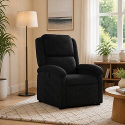 Manual Reclining Black Fabric Armchair with Footrest