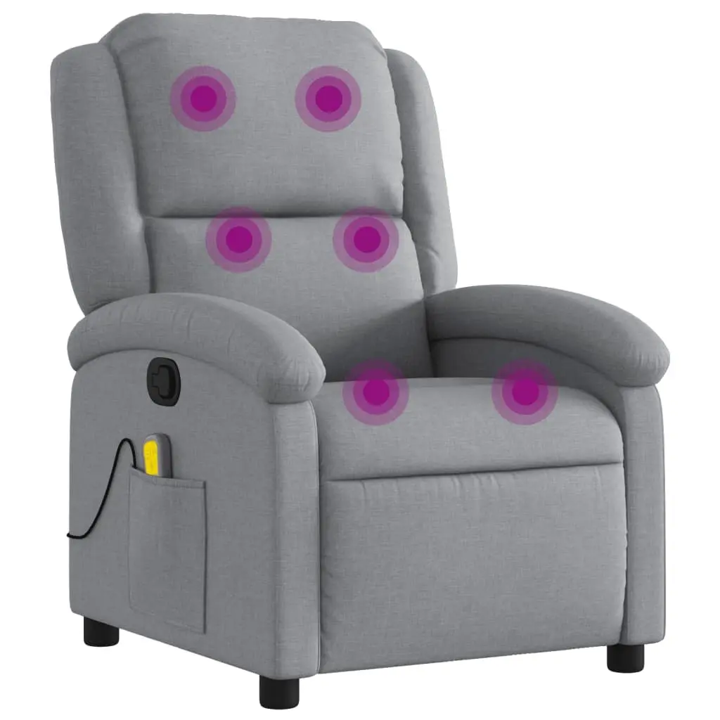 Massage Recliner Chair Manual Reclining Adjustable Grey Fabric 6 Point Vibration