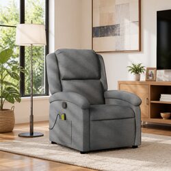 Manual Recline Grey Fabric Massage Recliner with 6 Points