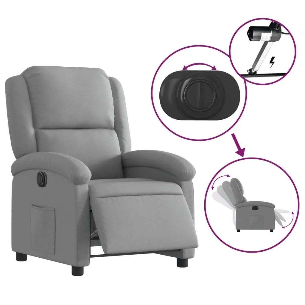 Electric Recliner Chair Light Grey Fabric Armchair with Footrest Adjustment