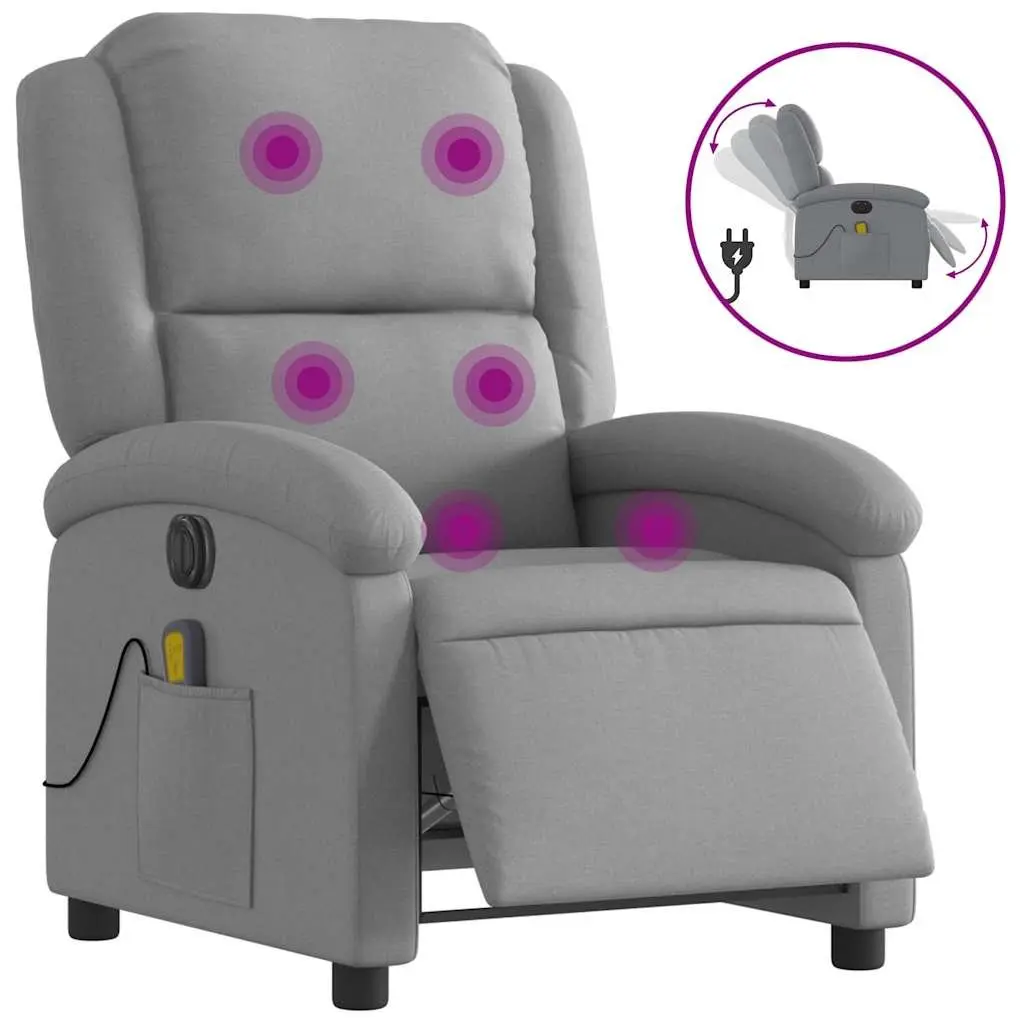 Electric Recliner Chair with Massage Function Adjustable Footrest Grey Fabric