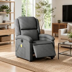 Grey Electric Massage Recliner Armchair with Adjustable Footrest