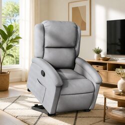 Electric Power Lift Recliner Chair in Light Grey Fabric