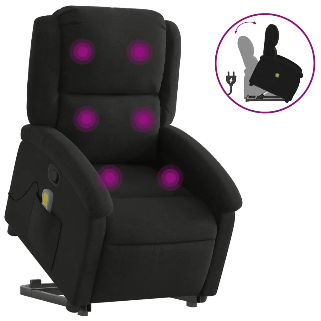 Stand Up Massage Recliner Chair Black Fabric Electric Power Lift Recline