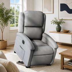 Electric Lift Recliner Chair in Light Grey Fabric