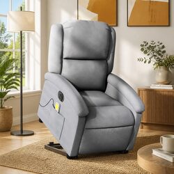 Electric Lift Massage Recliner Chair in Light Grey