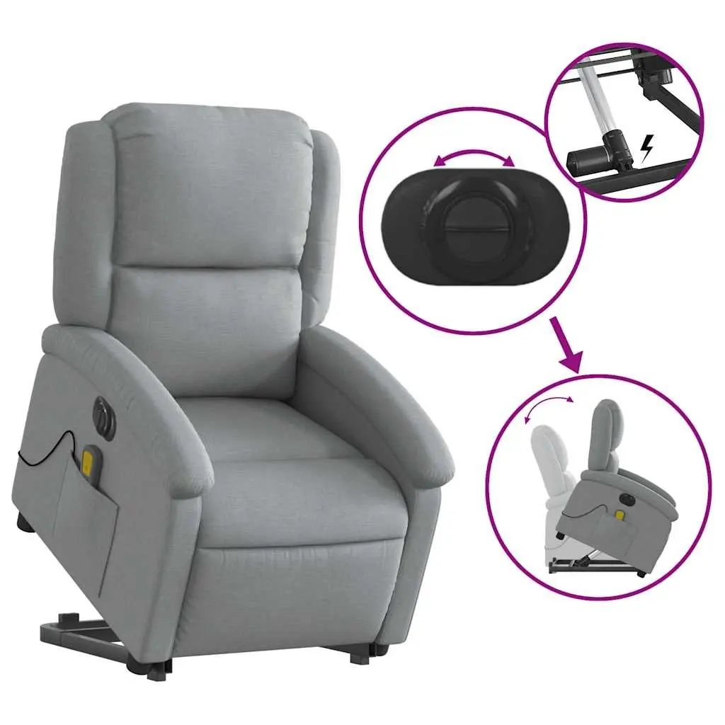 Electric Massage Recliner Chair Power Lift Function Grey Fabric