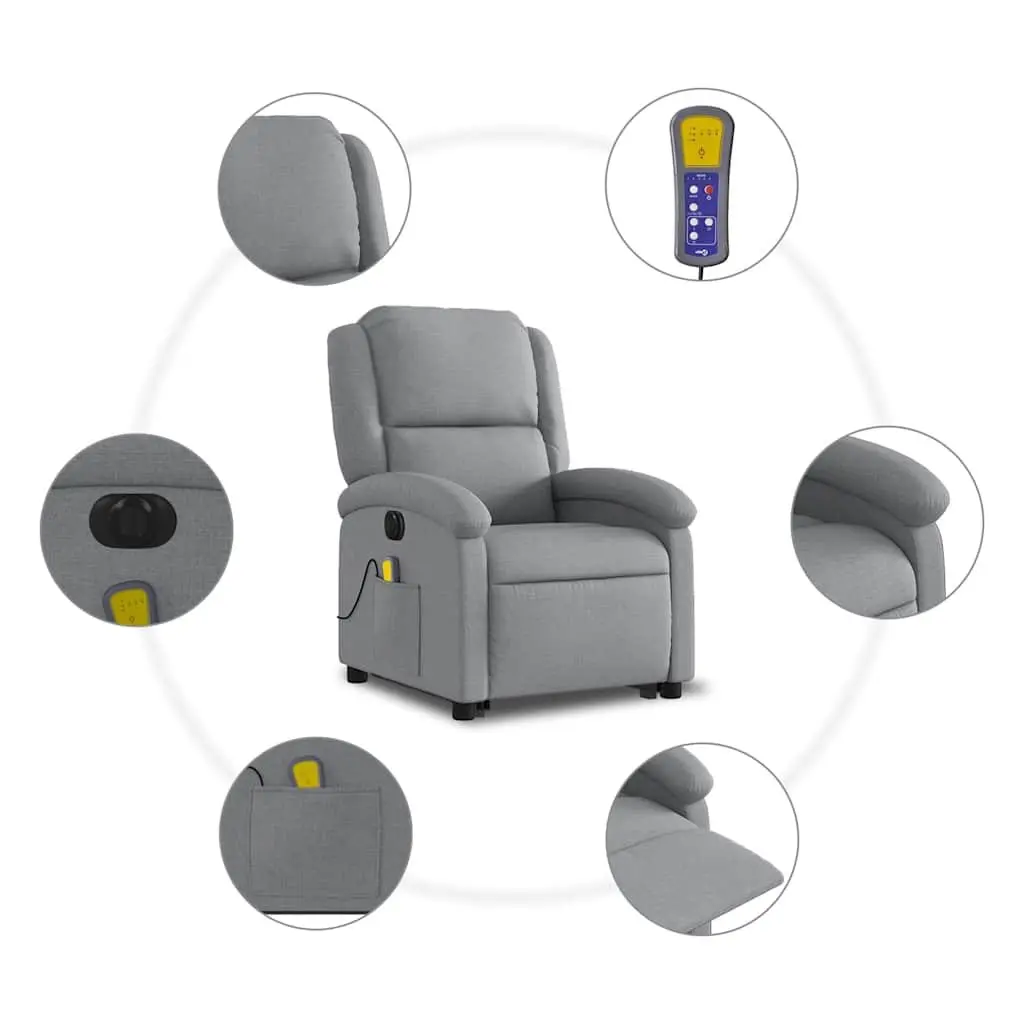Electric Massage Recliner Chair Power Lift Function Grey Fabric