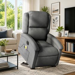 Electric Recliner Chair with Massage Function in Grey Fabric