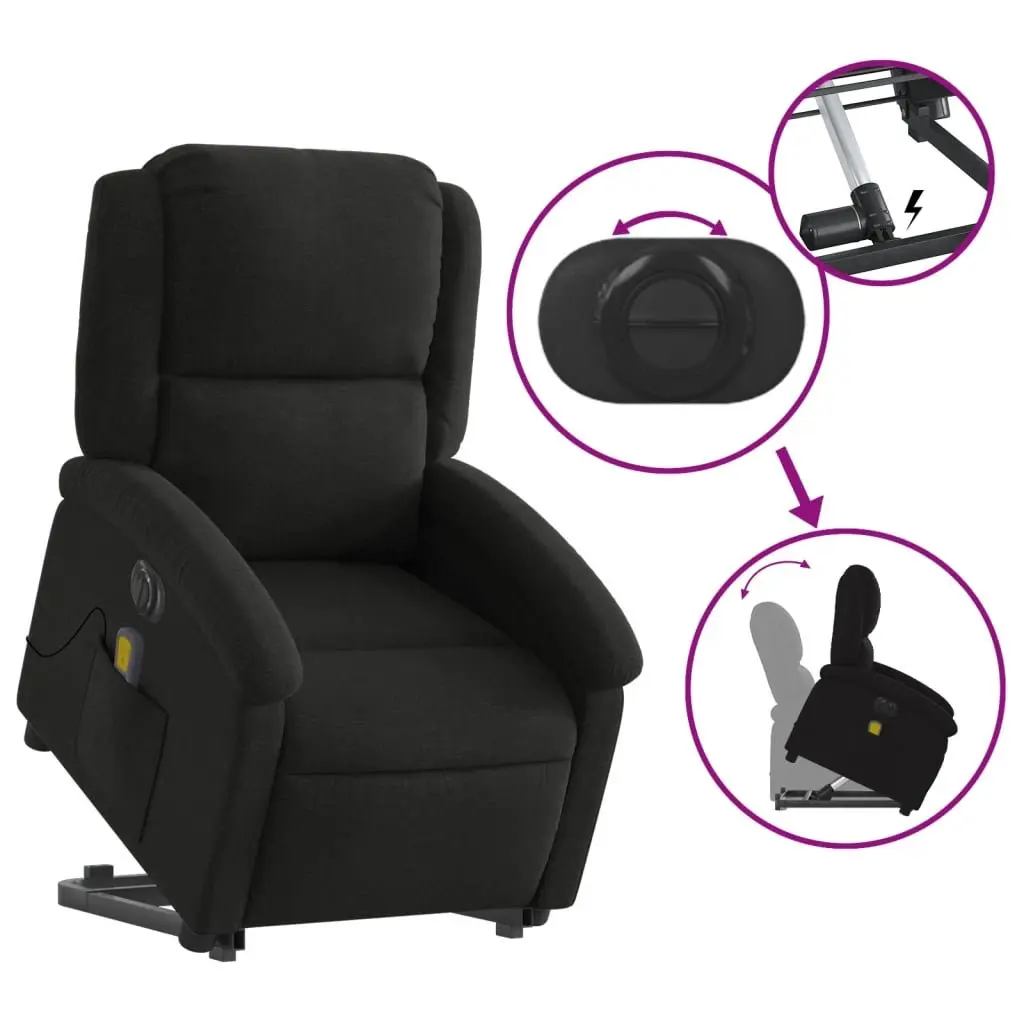 Electric Recliner Chair with Massage Function Power Lift Fabric Black for Elderly 135 Degrees