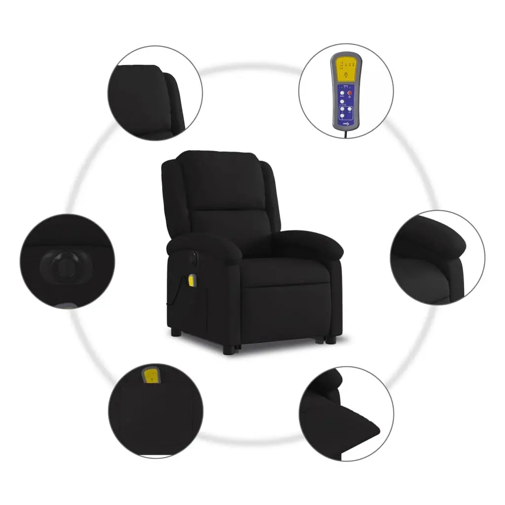 Electric Recliner Chair with Massage Function Power Lift Fabric Black for Elderly 135 Degrees