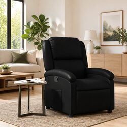 Faux Leather Manual Reclining Armchair with Adjustable Footrest