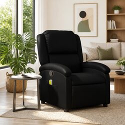 Manual Reclining Massage Chair in Black Faux Leather