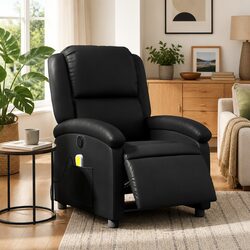 Electric Recliner Chair with Massage Function in Black Faux Leather