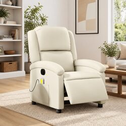 Adjustable Cream Faux Leather Massage Recliner Chair