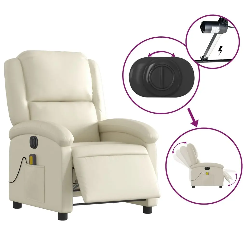 Electric Recliner Chair with Massage Function Adjustable Footrest in Cream Faux Leather