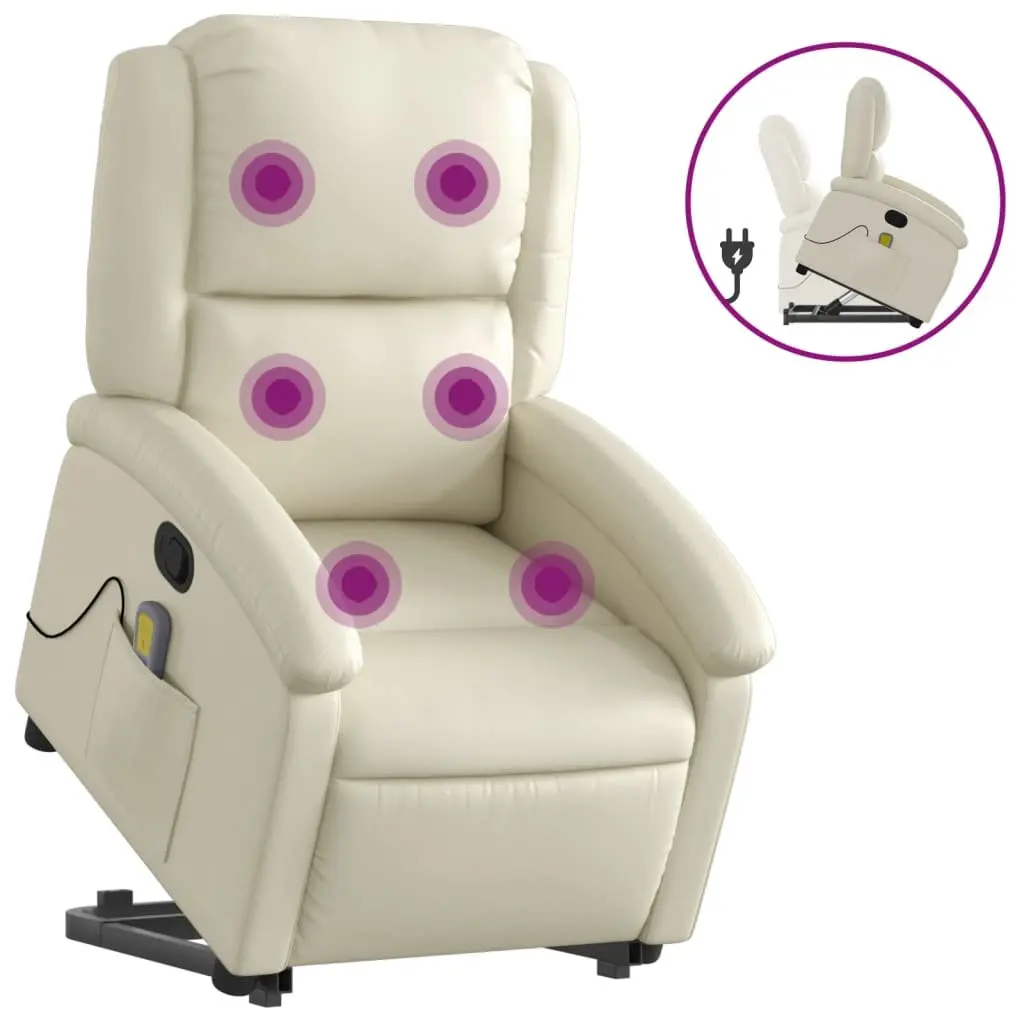 Electric Massage Recliner Chair Comfort Power Lift Cream Faux Leather