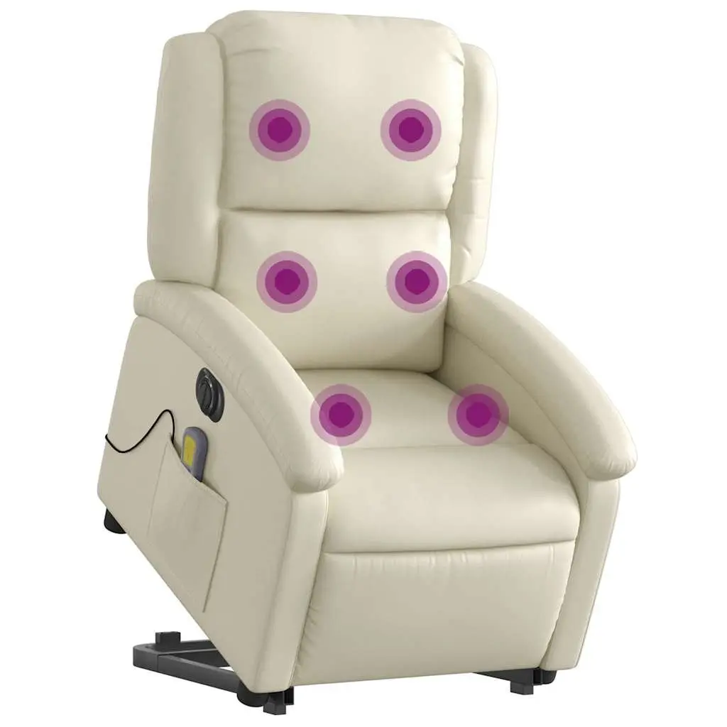 Electric Recliner Chair with Power Lift and Massage Cream Faux Leather Adjustable Backrest and Footrest