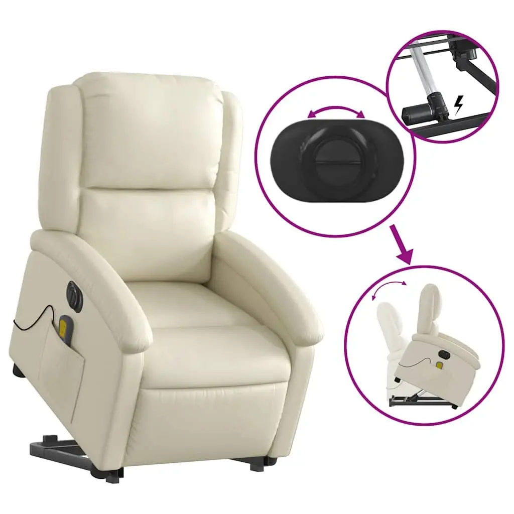 Electric Recliner Chair with Power Lift and Massage Cream Faux Leather Adjustable Backrest and Footrest