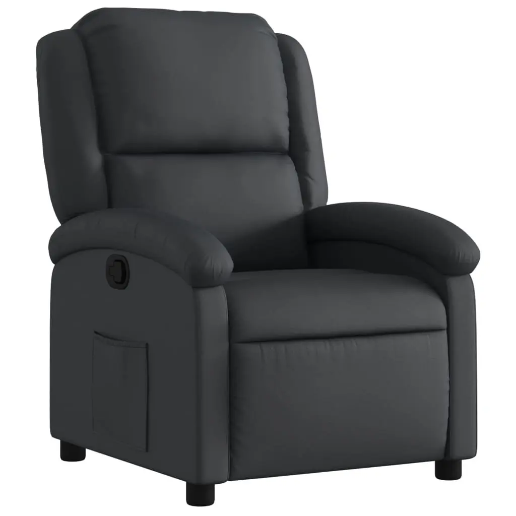 Recliner Chair Manual Reclining Comfort Black Real Leather