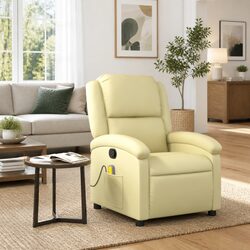 Manual Recline Cream Leather Massage Chair with 6 Points