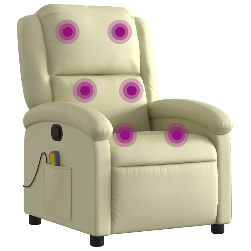 Massage Recliner Chair Manual Recline 135 Degrees Cream Leather