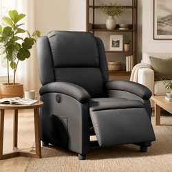 Adjustable Electric Recliner Chair - Black Leather Finish