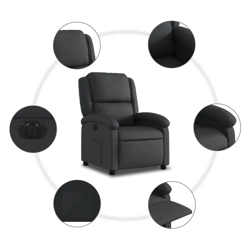 Electric Recliner Armchair Adjustable Black Leather Comfort with Footrest and Backrest