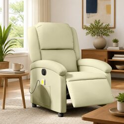 Electric Recliner Chair in Cream Leather with Massage Function