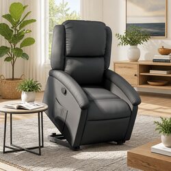 Black Leather Power Lift Recliner Chair with Manual Recline