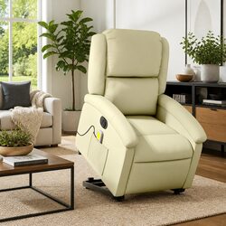 Electric Stand Up Massage Recliner Chair in Cream Leather
