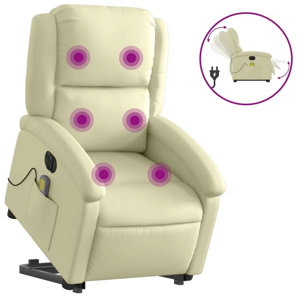 Electric Massage Recliner Chair Comfort Cream Leather