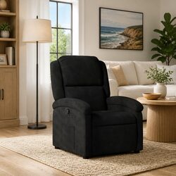 Manual Recliner Chair in Black Velvet with Footrest