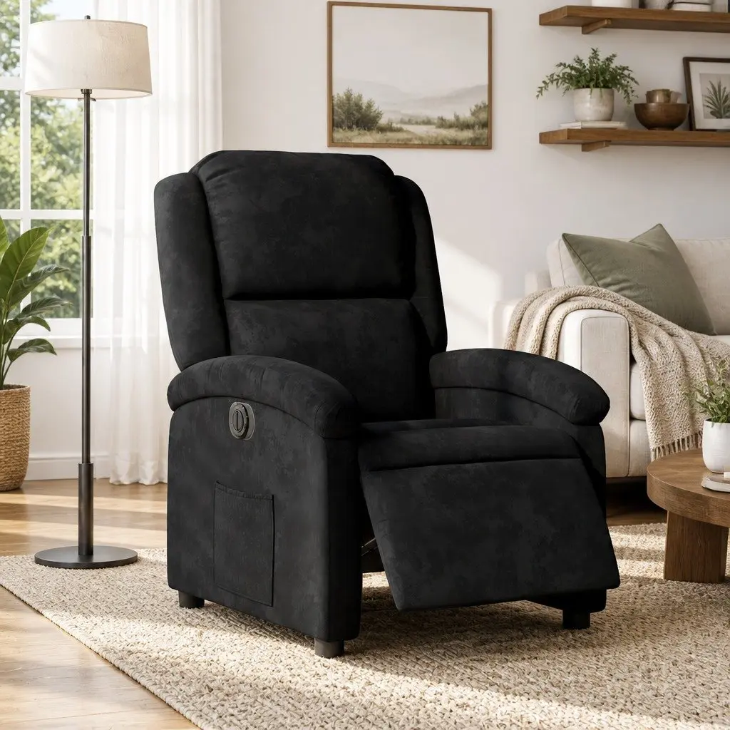 Electric Recliner Chair Comfort Black Velvet