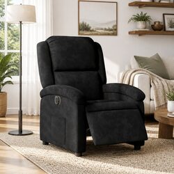 Electric Recliner Chair in Black Velvet with Control Features