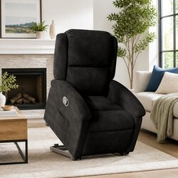 Electric Lift Recliner Chair with Manual Recline in Black Velvet