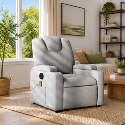 Manual Recline Massage Armchair in Light Grey Fabric