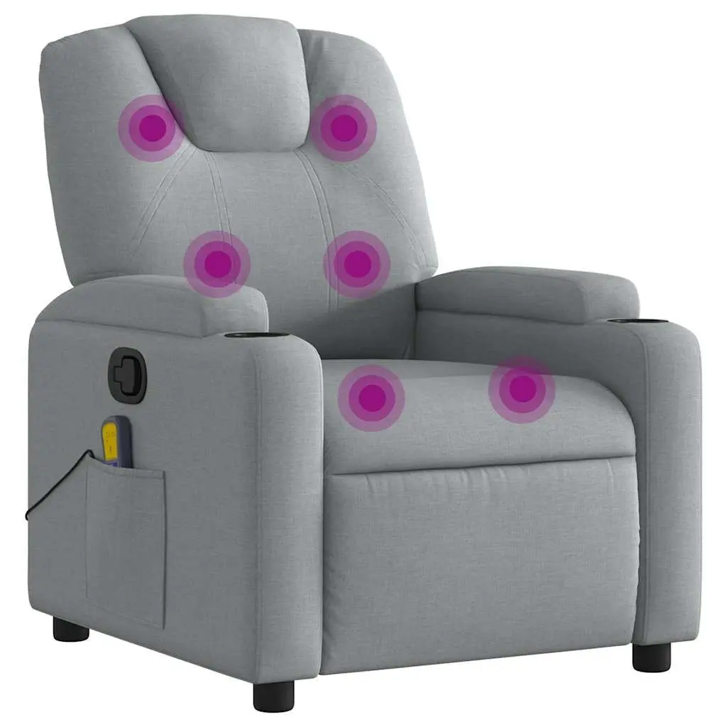 Recliner Chair Light Grey Fabric Vibration Massage Manual Comfort Armchair