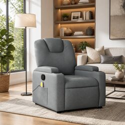 Manual Reclining Grey Fabric Massage Armchair with USB