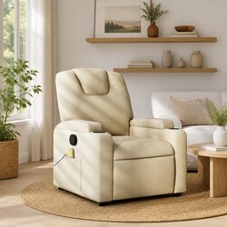 Manual Adjustable Massage Recliner Chair in Cream Fabric