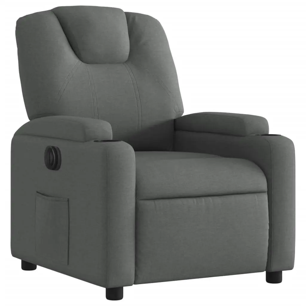 Electric Recliner Chair Grey Fabric Armchair Lounge Seat Footrest Auto