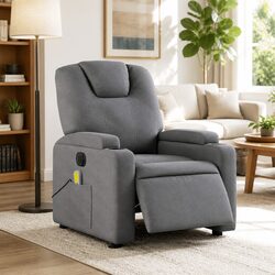 Grey Fabric Electric Massage Recliner Armchair