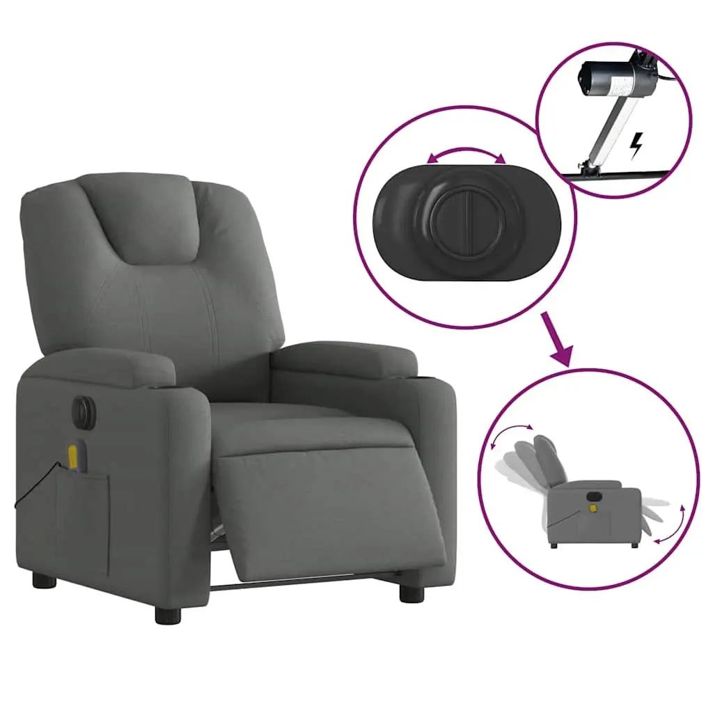 Electric Massage Recliner Chair Motorised Reclining 135 Degrees Grey Fabric