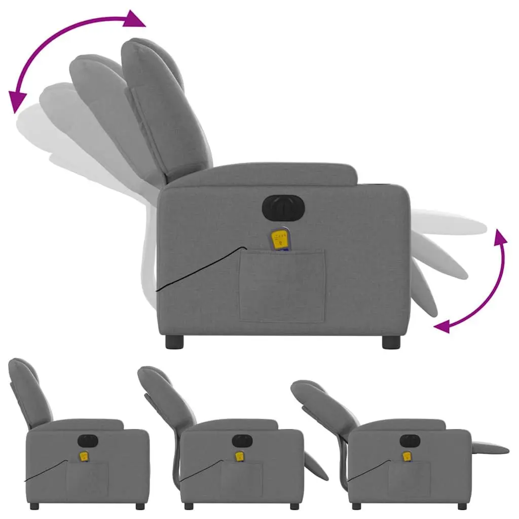 Electric Massage Recliner Chair Motorised Reclining 135 Degrees Grey Fabric
