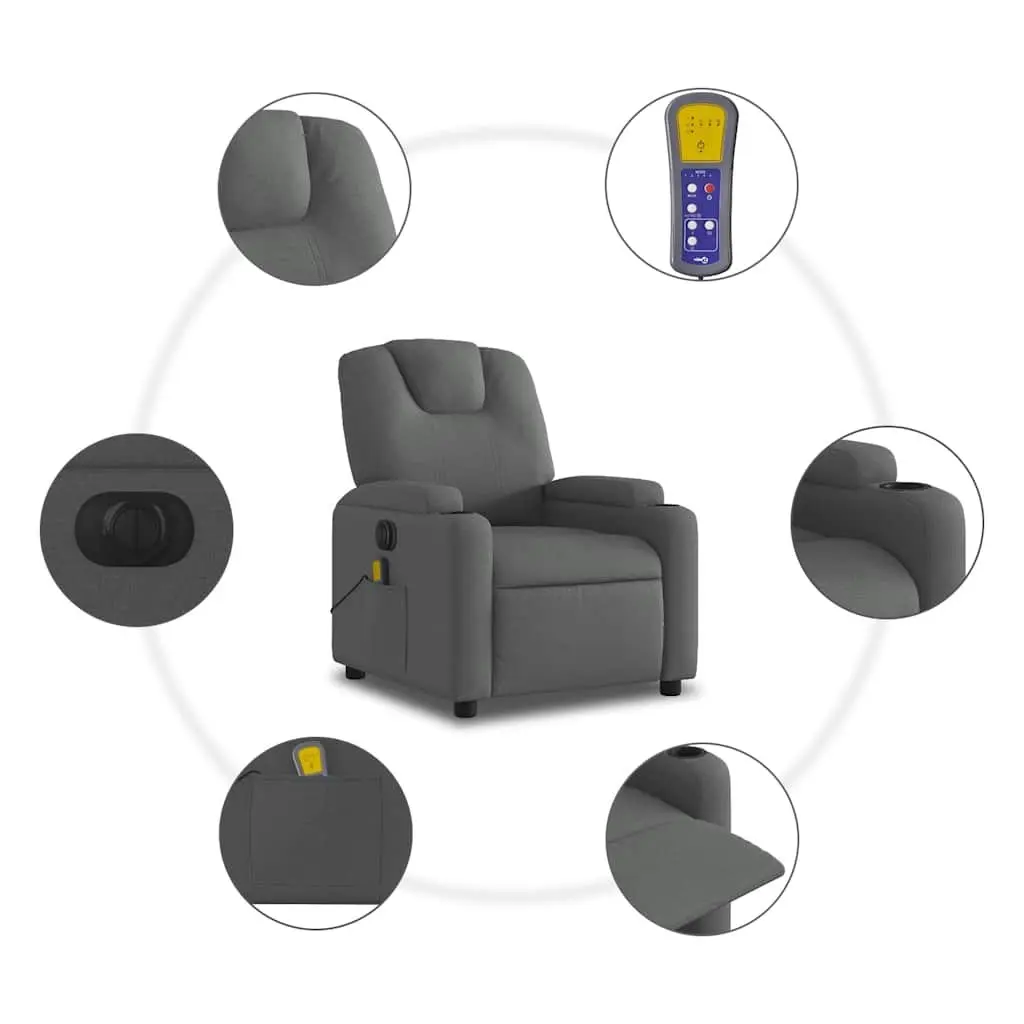 Electric Massage Recliner Chair Motorised Reclining 135 Degrees Grey Fabric