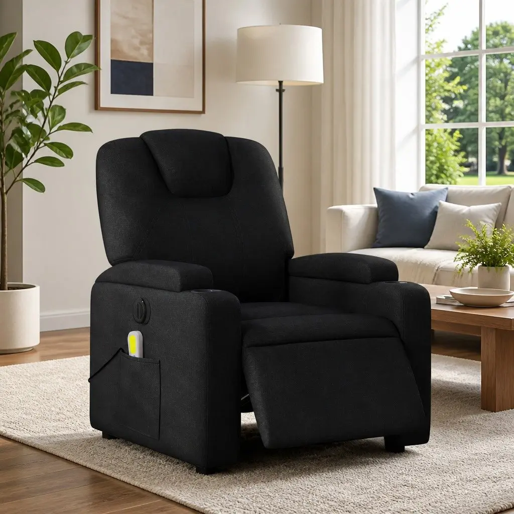 Electric Massage Recliner Chair Vibration Function Black Fabric